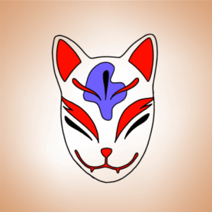 masque Kitsune japonais, symbole de ruse, protection et transformation. Design mystique inspiré de la culture japonaise